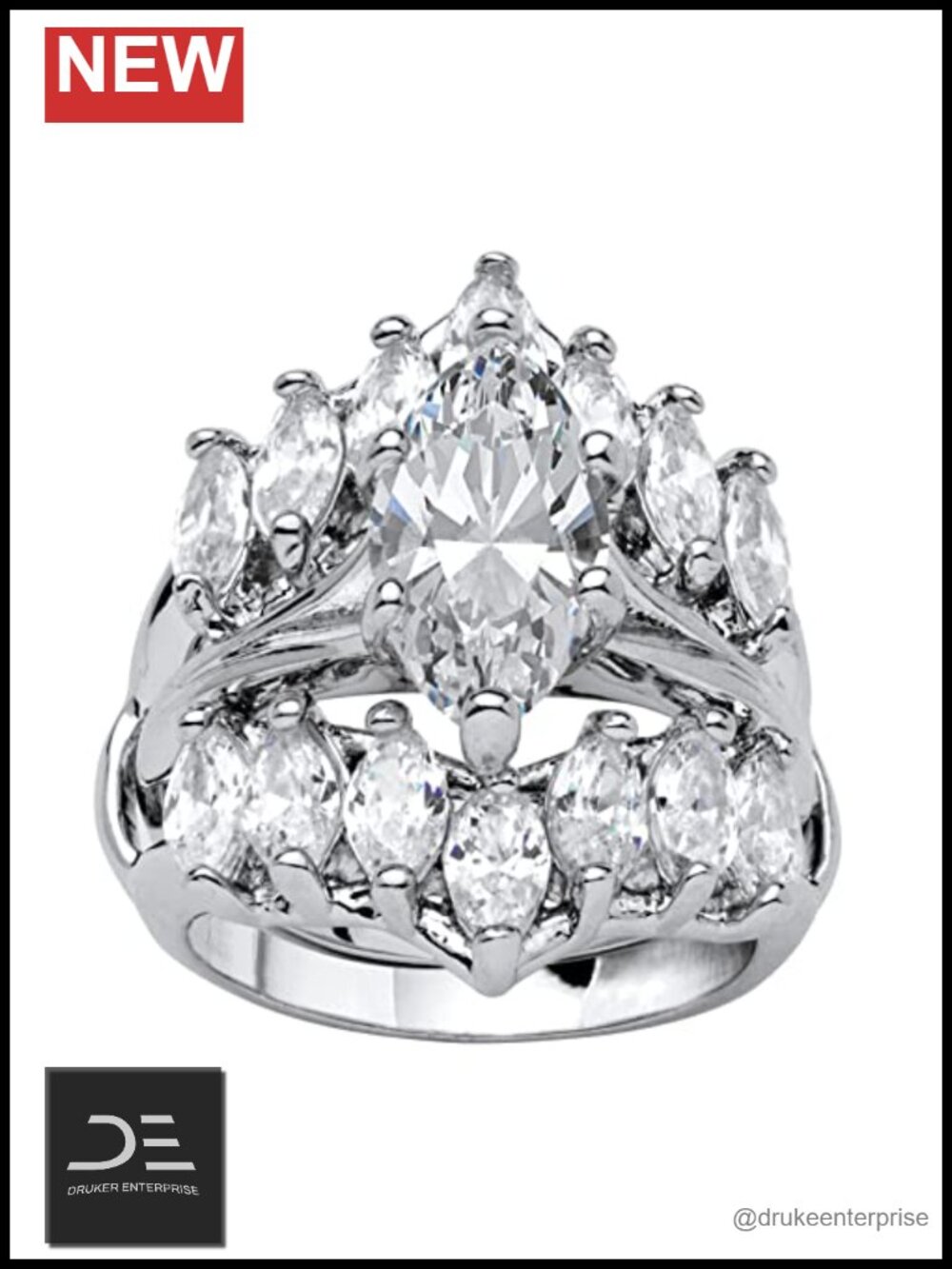 Silvertone Marquise Cubic Zirconia Bridal Ring Set Wedding Engagement